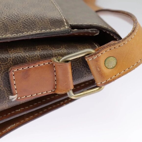 CELINE Macadam Canvas Shoulder Bag PVC Leather Brown Gold - Picture 9 of 15